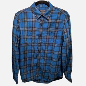 American Eagle Men’s Flannel Shirt XLT Tall Blue Plaid Button Front Long Sleeve